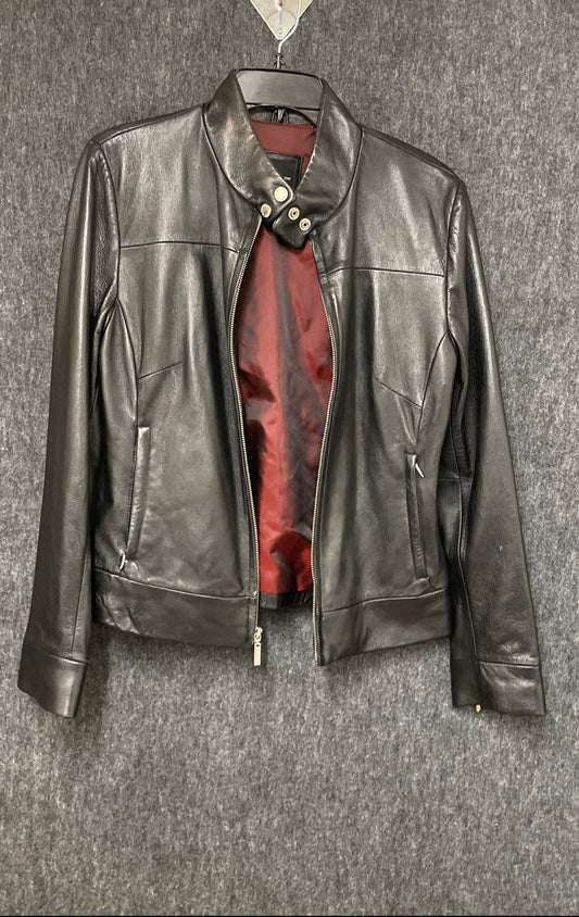 Colebrook & Co. Women's Black Genuine Leather Mock Neck Zip Jacket Sz M