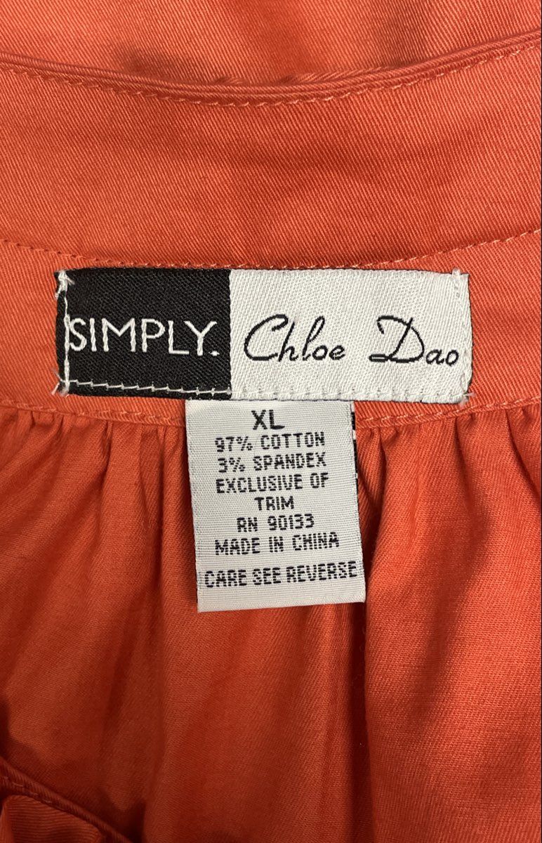 Simply Chloe Dao Women's Orange Cotton Pleated Collar Swing Jacket Sz XL