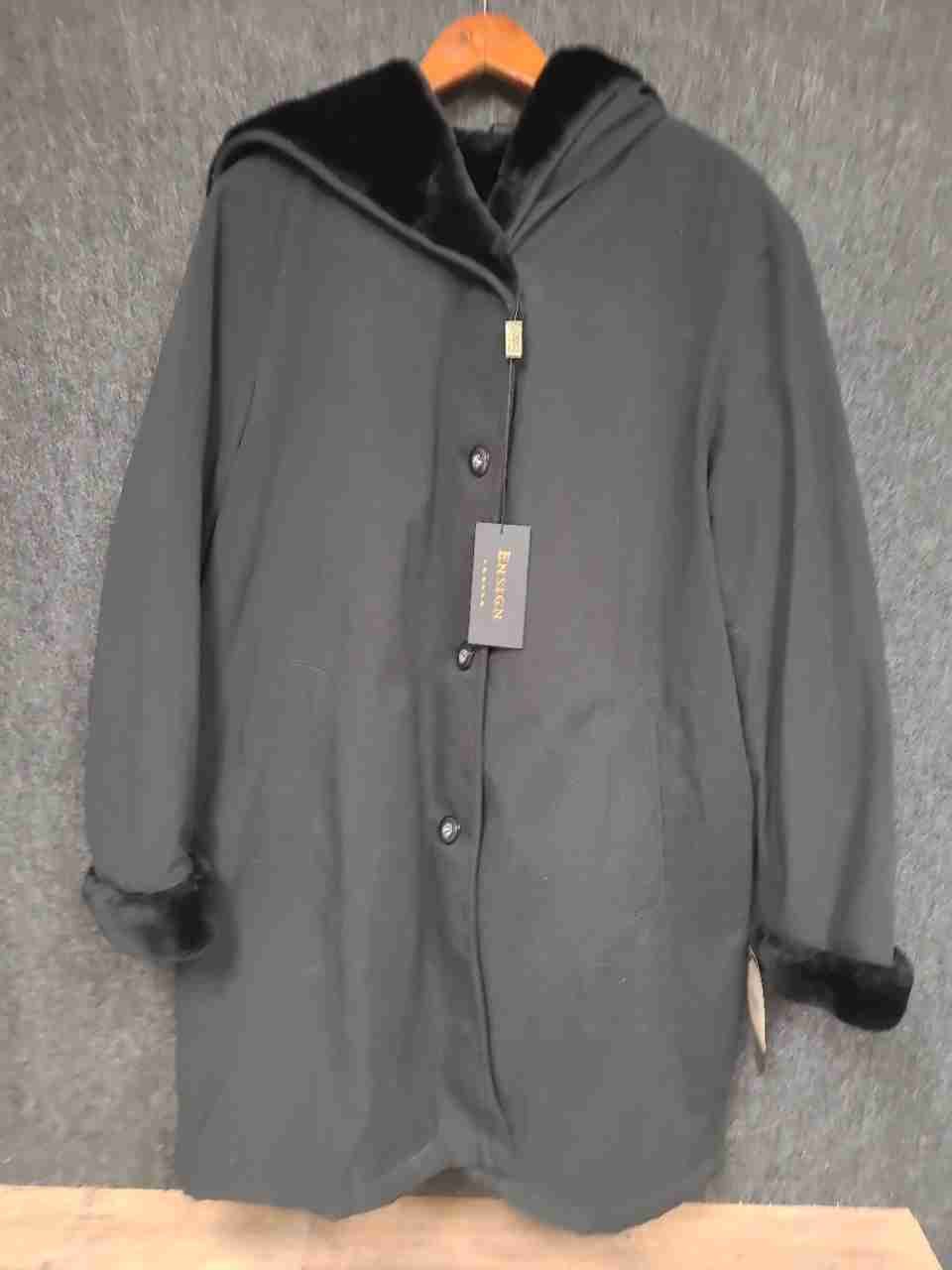 Ensign London Women's Black Faux Fur Hooded Coat Quilted Jacket Sz XL NWT