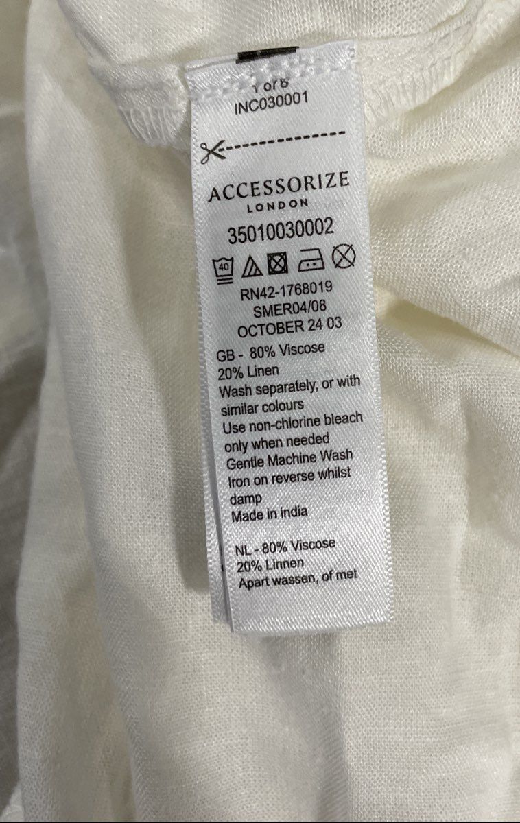 Accessorize London Women's White Linen Blend Button Down Tunic Shirt Sz XS NWT