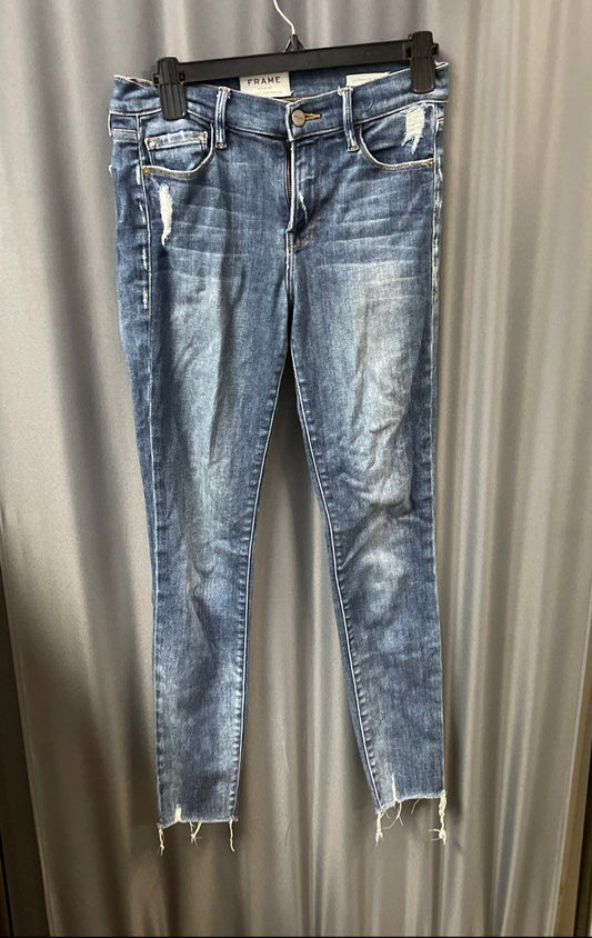Frame Women's Le Skinny de Jeanne Jeans Blue Victoria Park Distressed Sz 27