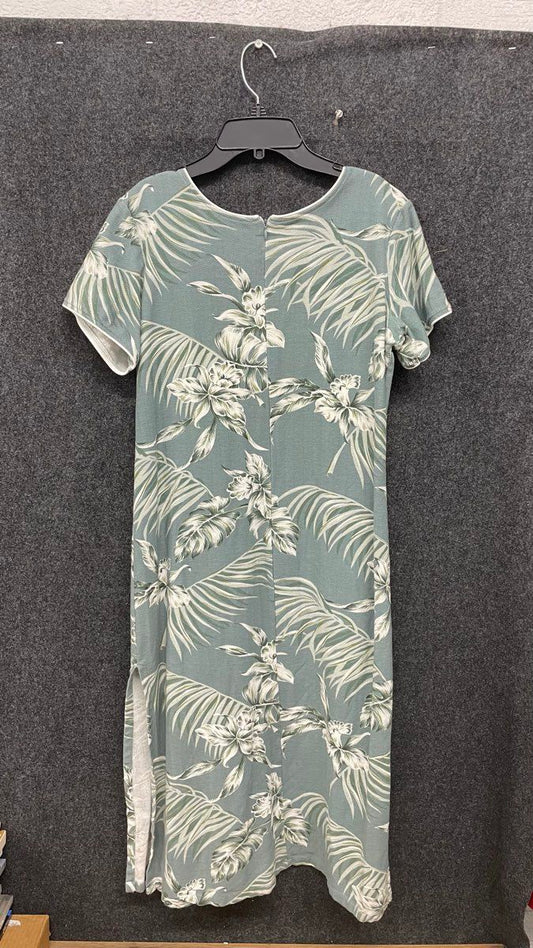 Vintage 90s Hawaiian Reserve Women's Sheath Dress Green Tropical Floral Cotton S