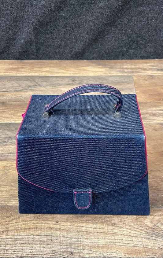 Vintage Victoria's Secret Denim Jewelry Box Travel Case Organizer Blue Pink Y2K