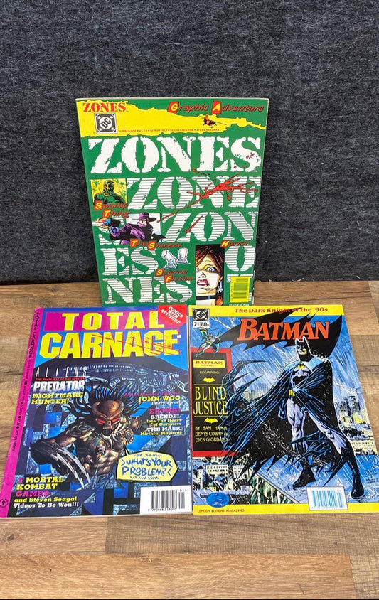 Batman Blind Justice Predator Total Carnage + 3 Vintage Comic Magazine Lot DC