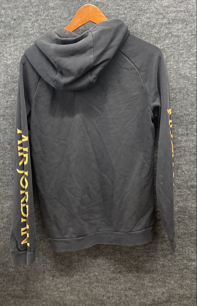 Nike Air Jordan Men's Black Hoodie Gold Jumpman Graphic Pullover Sleeve Script S