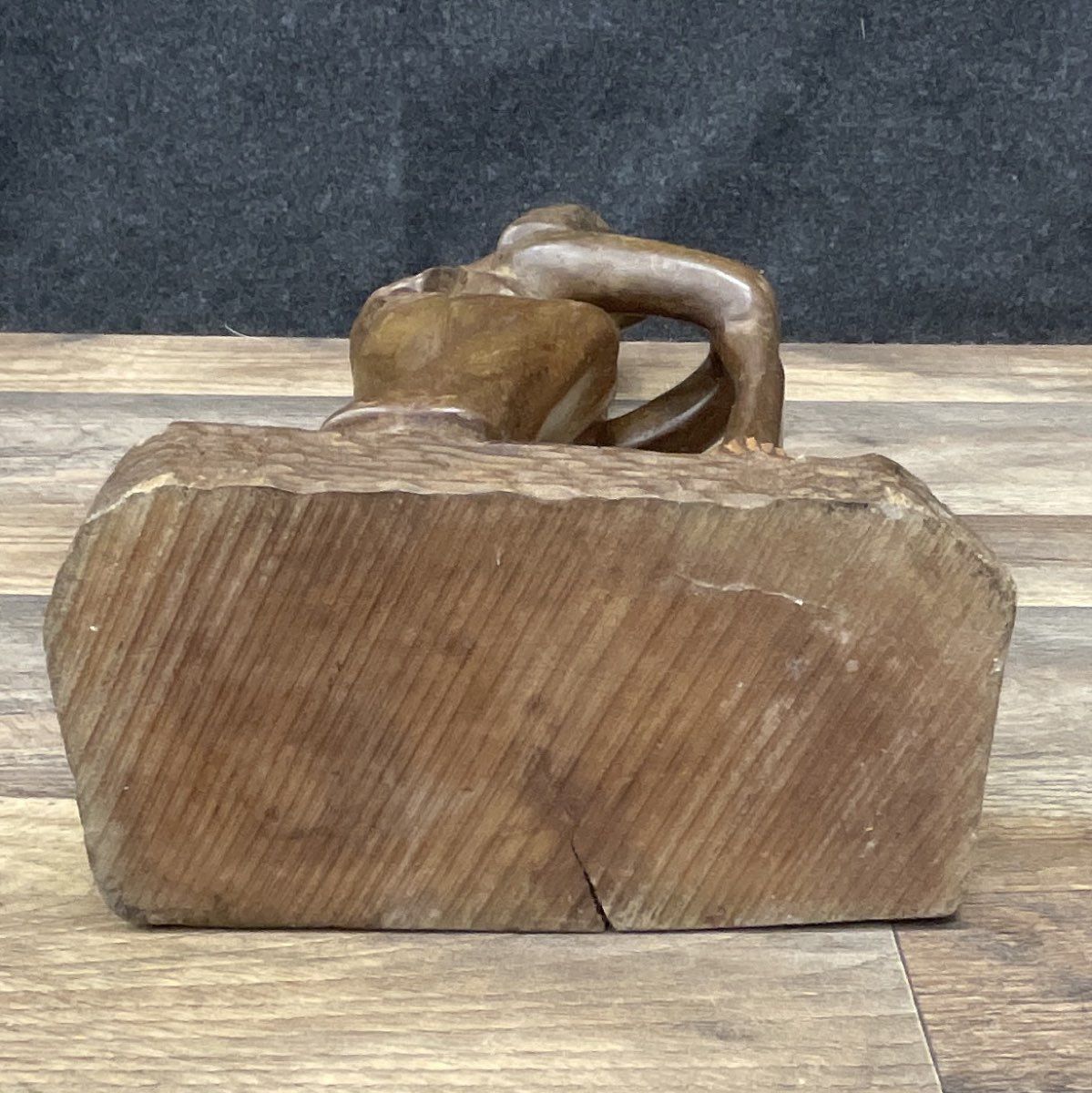 Unsigned Vintage Folk Art Hand Carved Wood Figure Man w/ Broom Statue 17" Tall