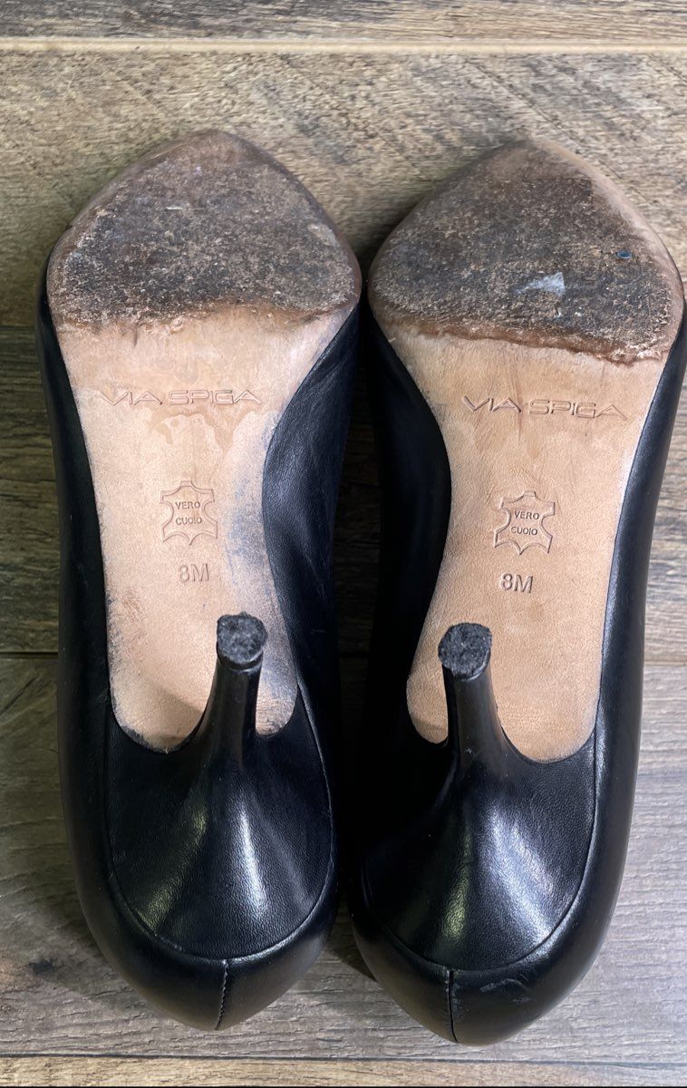 Via Spiga Black Leather Pointed Toe Stiletto Pumps Heels Women's Size 8