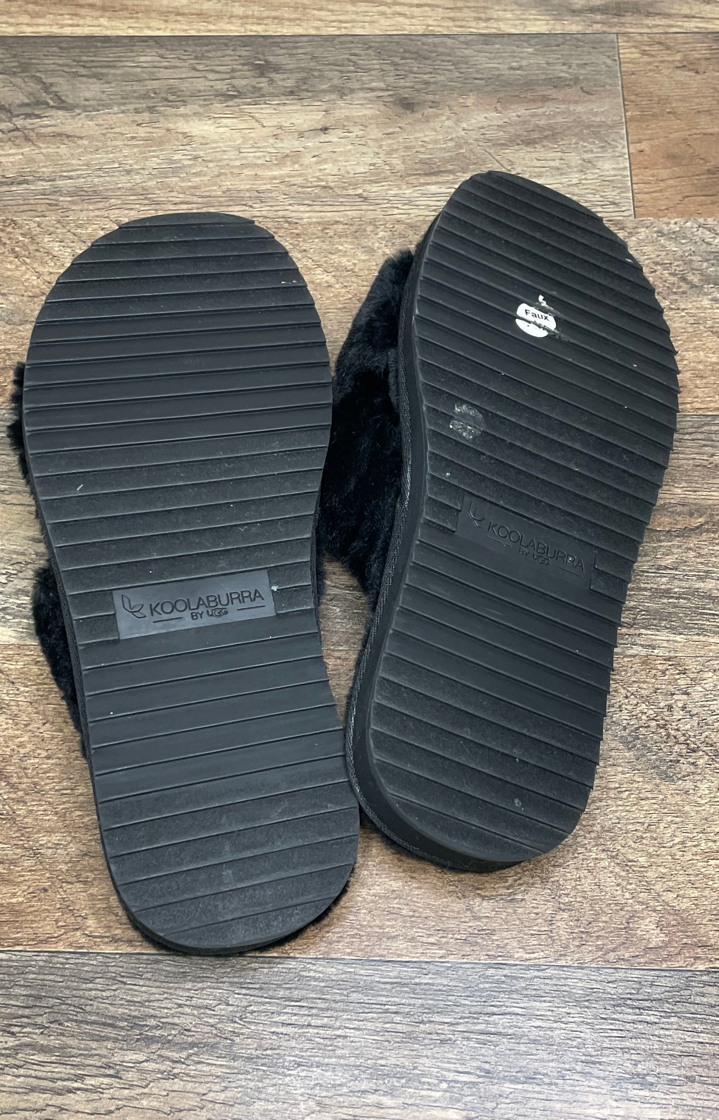 Koolaburra by UGG Fuzz-Ah Black Faux Fur Slide Sandals Women's Size 7