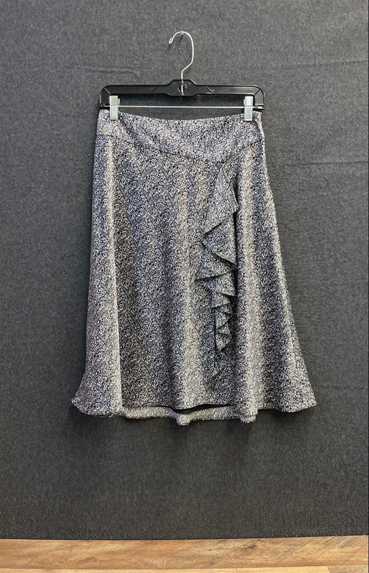 Ann Taylor Women's Paisley Satin Ruffled A-Line Skirt Blue Black Sz 4