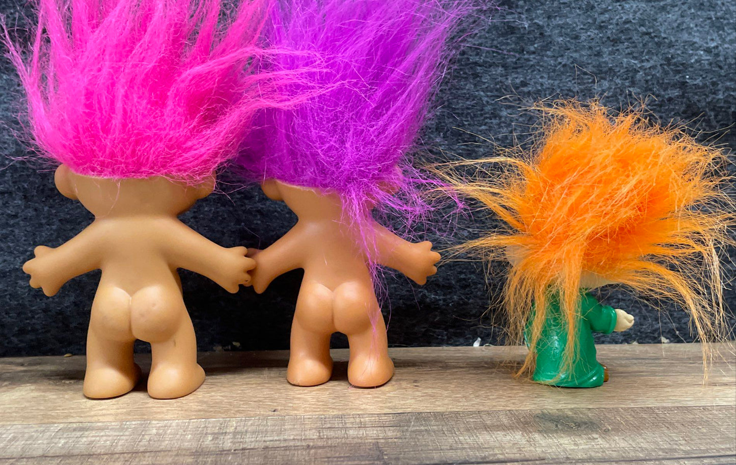 Vintage Good Luck Troll Dolls Lot of 6 Figures 1990s Jewel Belly Bright Hair