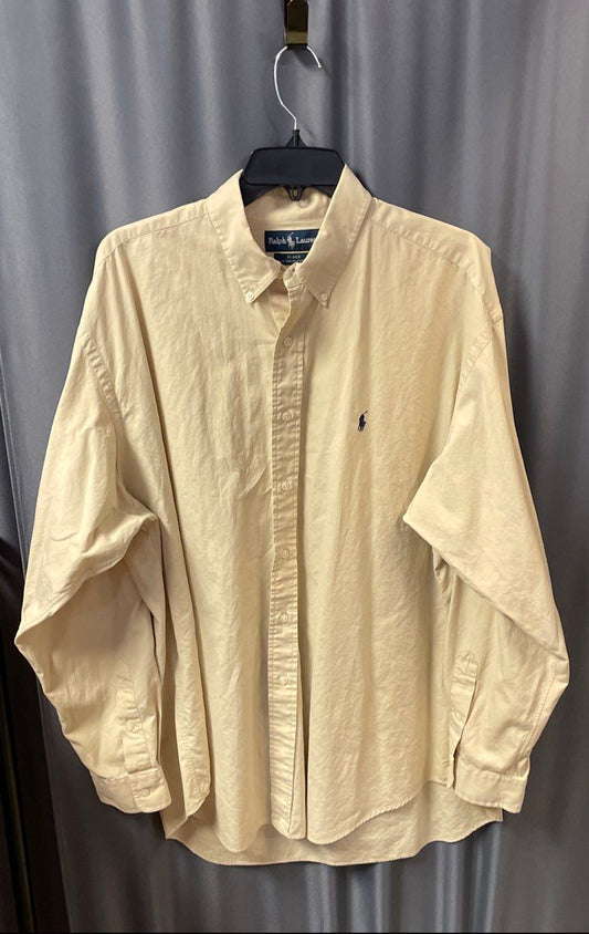 Vintage 90s Polo Ralph Lauren Men's Beige Blake Two-Ply Cotton Shirt Sz XL