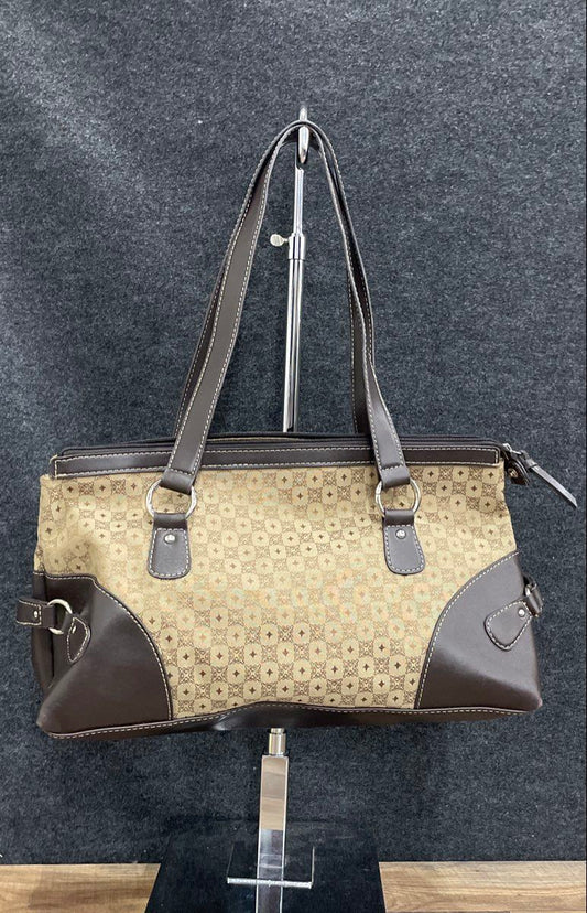 Villager Cream Monogram Fabric Black Leather Vintage Shoulder Bag Purse