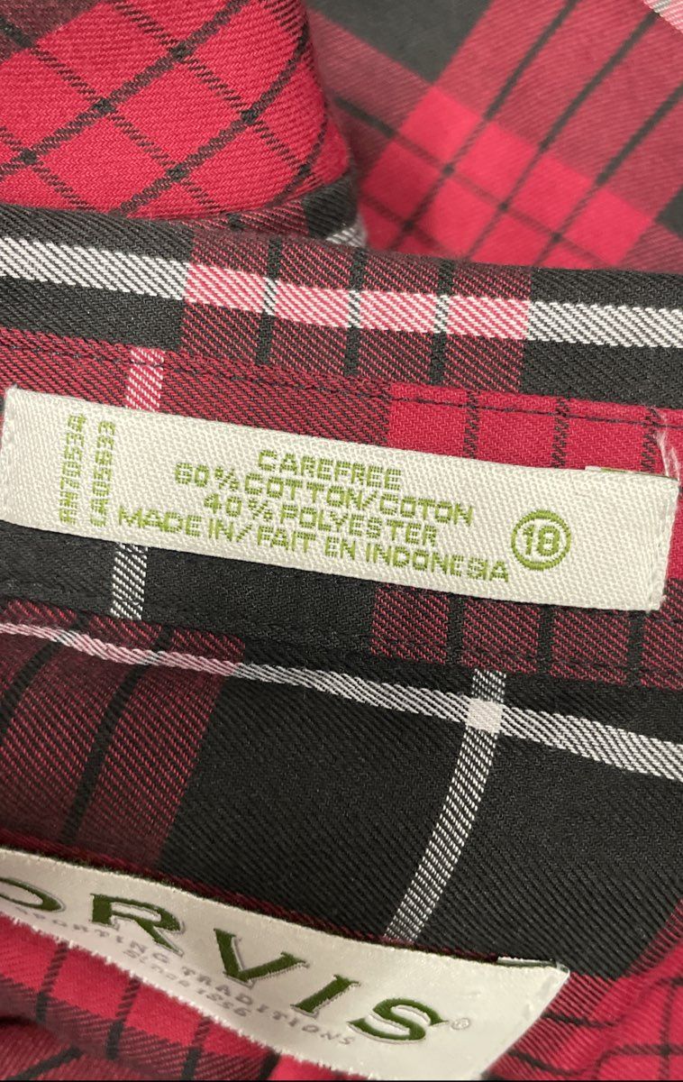 Orvis Women's Carefree Red Black Plaid Long Sleeve Button Down Sz 18