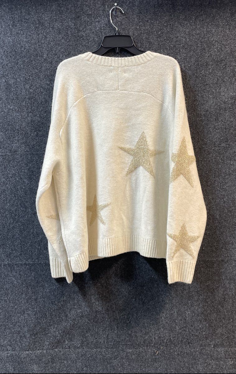Cosmic Blue Love Women's The Starlet Crew Off-White Gold Star Sweater NWT Sz 3X