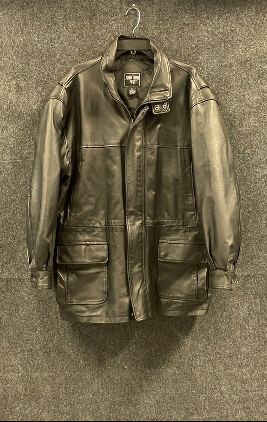 Junction West Men's Vintage Y2K Black Leather Field Jacket Full Zip Size L