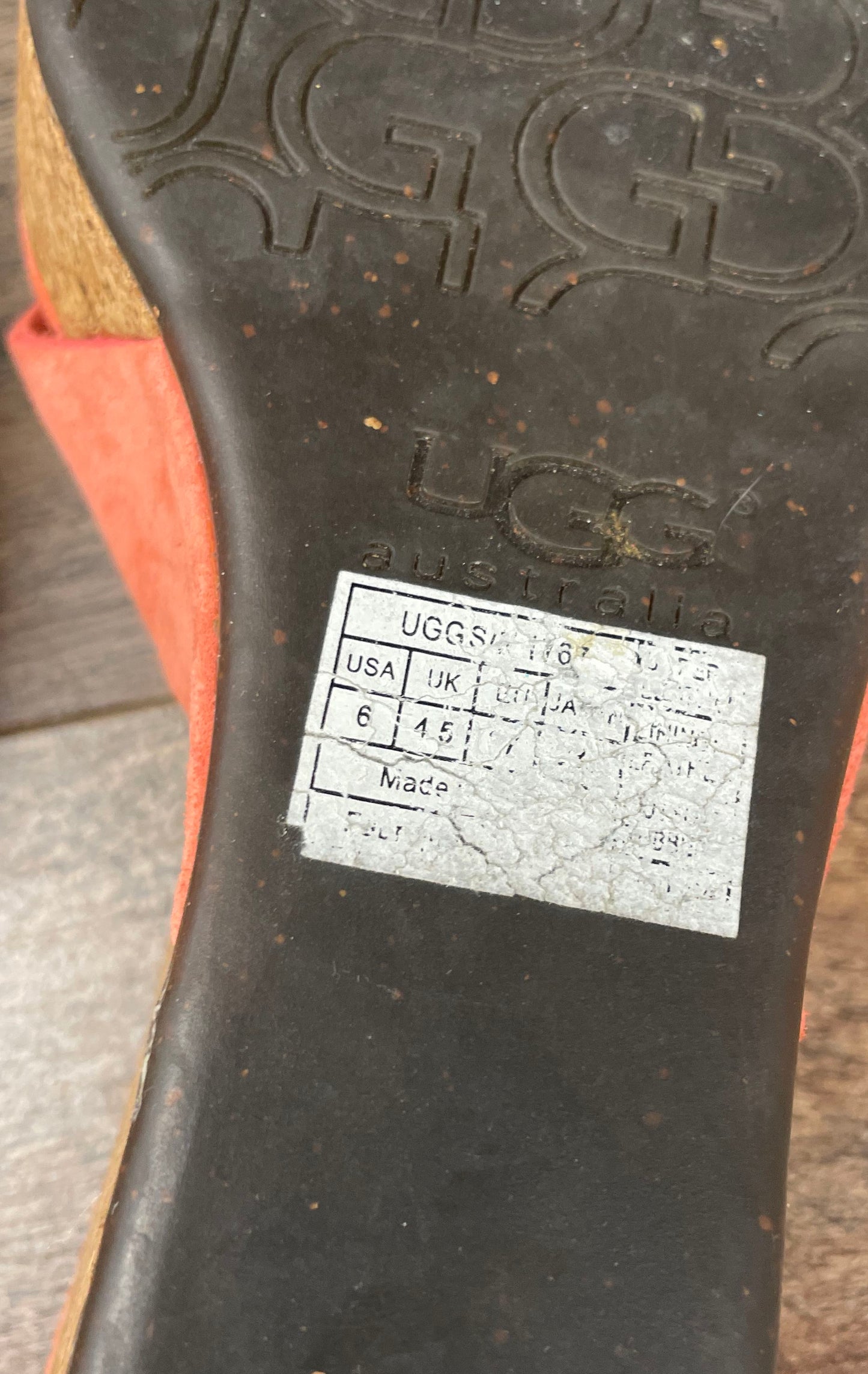 UGG Lucianna 1767 Coral Pink Suede Wedge Thong Sandals Women's Size 6