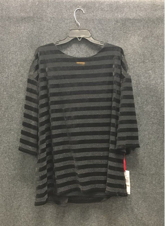 NWT Ruby Rd Women's Tunic Top Black Gray Metallic Striped Velour Size 1X