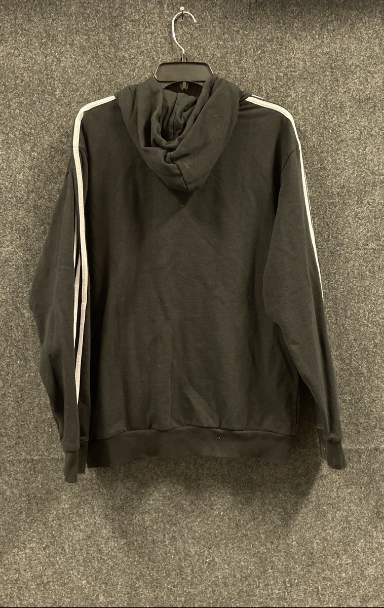 Adidas Men's Black Pullover Hoodie Sweatshirt 3 Stripe Spell Out Logo Sz 2XL
