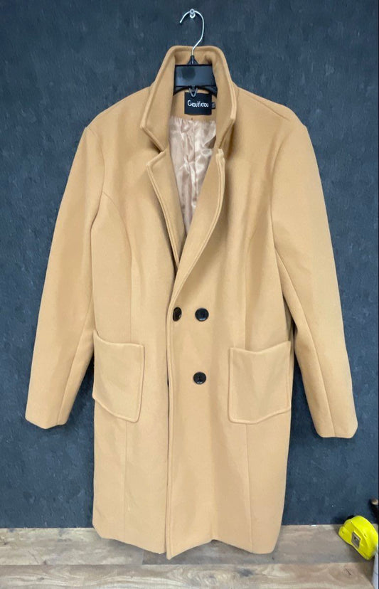 Chouyatou Women's Tan Double Breasted Mid-Length Overcoat Jacket Sz XXL