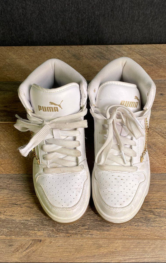 Puma Rebound Layup Bling White Gold High-Top Sneakers Size 4.5