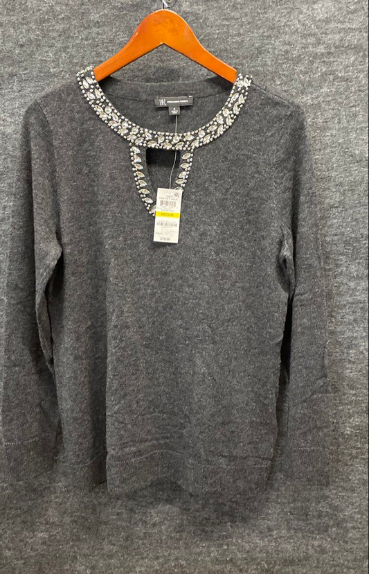 INC International Concepts Women's Embellished Keyhole Sweater Gray M NWT