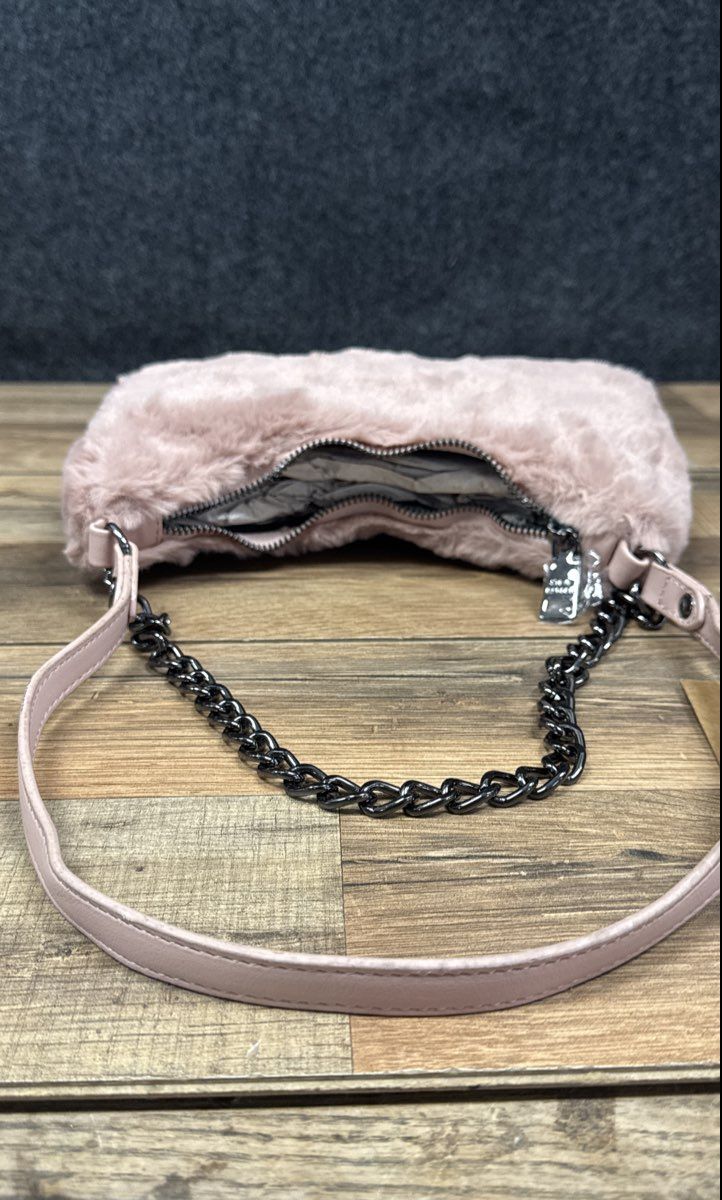 Steve Madden Mauve 2020s BPaula Fur Faux Fur Shoulder Bag NWT Gunmetal Chain