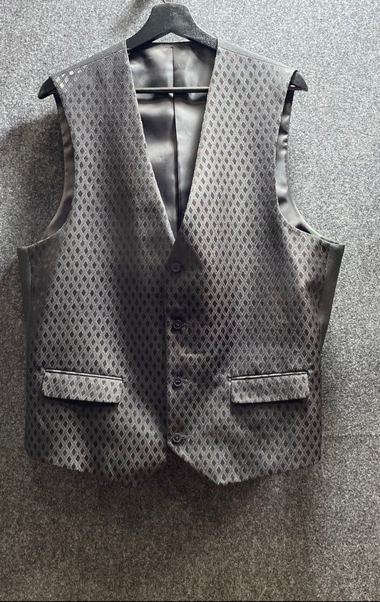 Pacelli Men's Black Diamond Pattern Jacquard Button Front Formal Vest Sz 42L