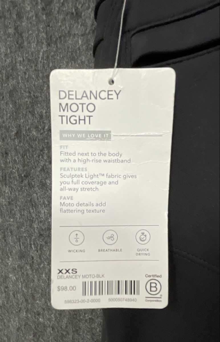 Athleta Women's Black Delancey Moto Tight High Rise Sculptek Light Sz XXS NWT
