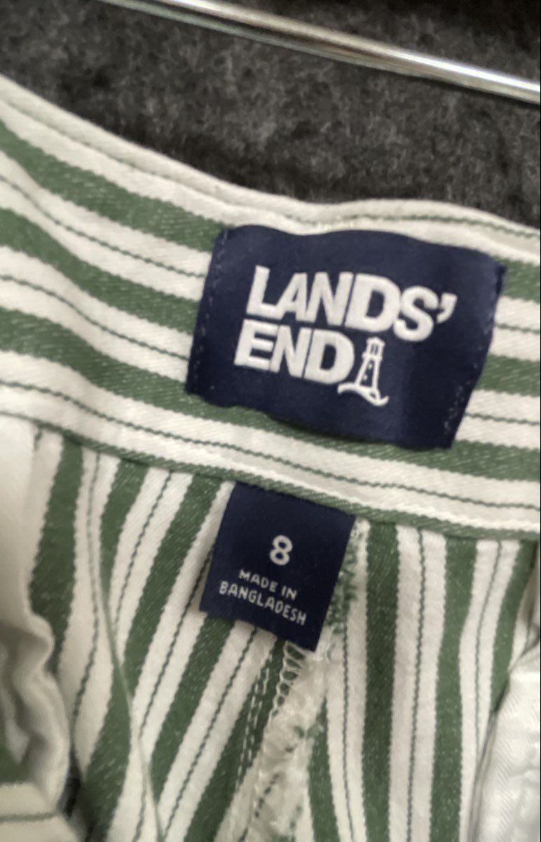 Lands' End Women's Striped Chino Pants Green White Sz 8