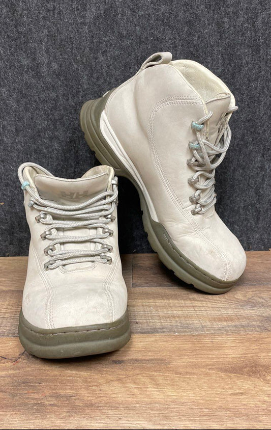 Vintage Y2K Helly Hansen Waterproof Leather Hiking Boots Cream Womens Size 7