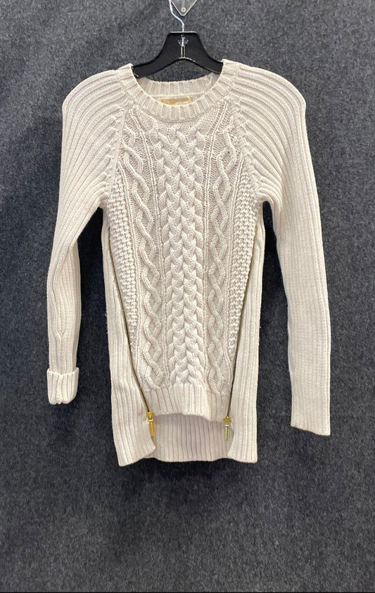 Michael Kors Women's White Cable Knit Side Zip Ribbed Longline Sweater Sz XS