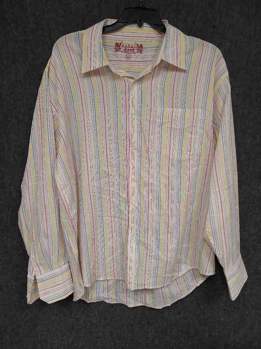 FUSA Jeans Men's Long Sleeve Button Down Striped Shirt Multi-Color Size XL