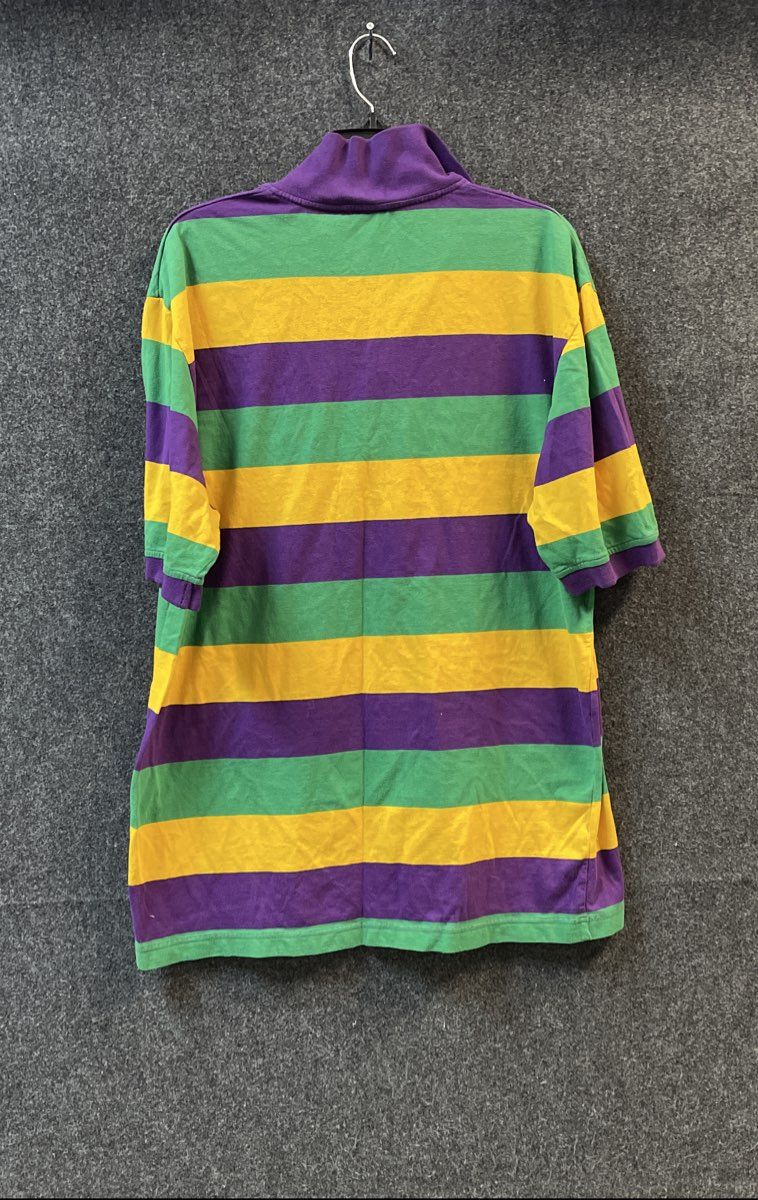 Vintage 90s Mardi Gras Men's Striped Polo Shirt Purple Green Gold Sz XXL