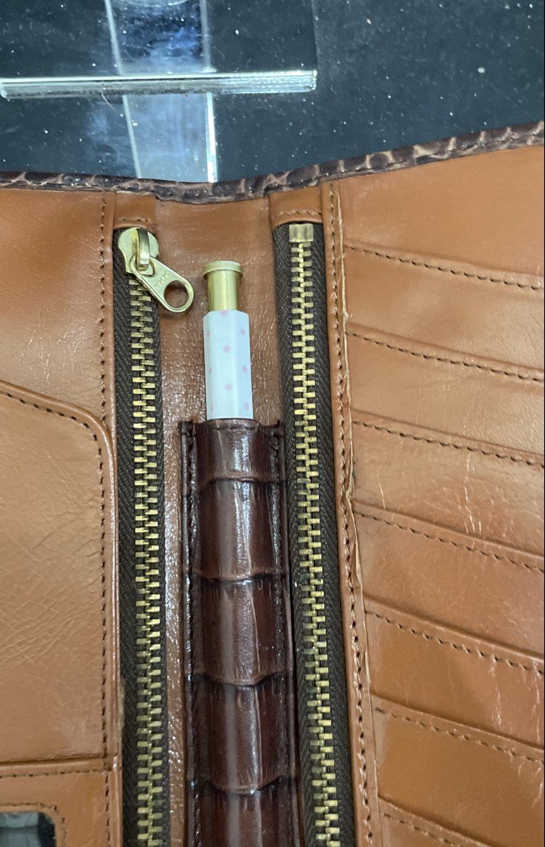 Alicia Klein Brown Croc Embossed Leather Long Wallet Organizer Clutch