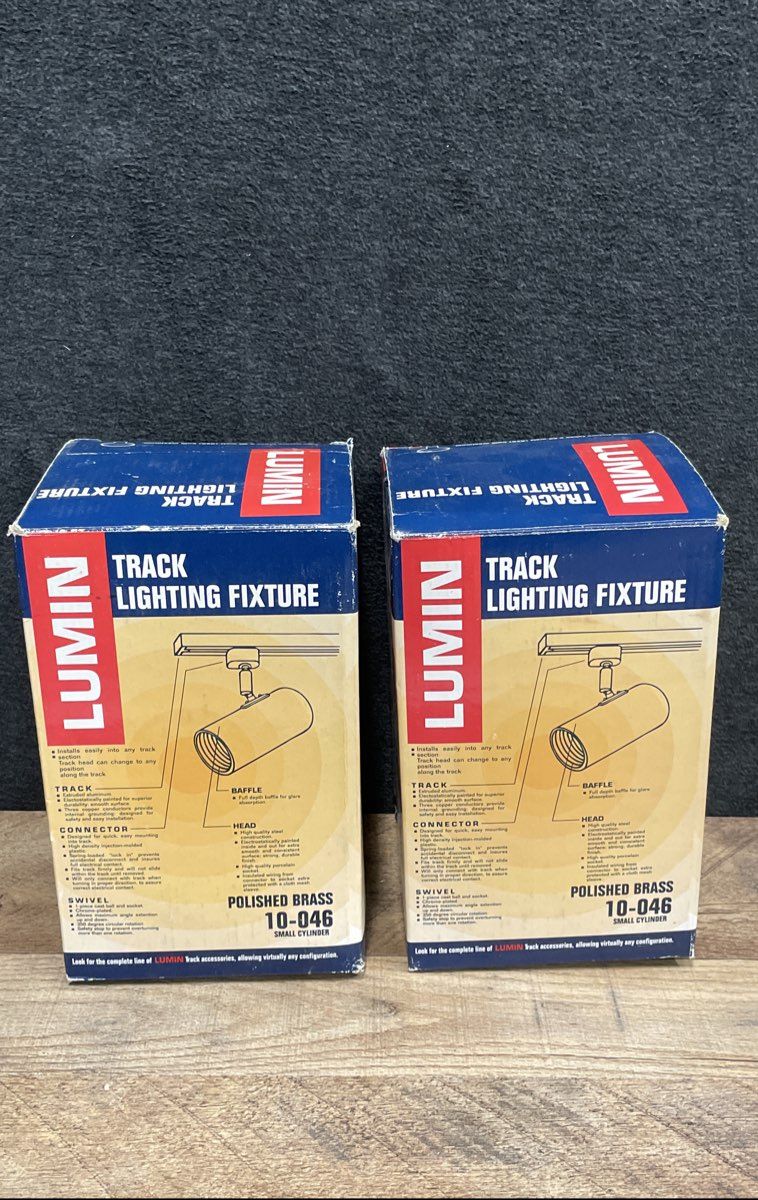 Lot Of 2 Vintage Lumin Polished Brass 10-046 Track Lighting Fixtures