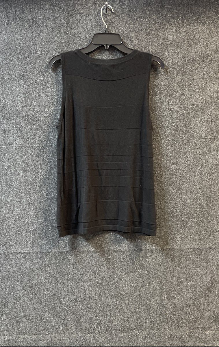 August Silk Women's Black Ribbed Sleeveless Knit Tank Top Shell Sz L