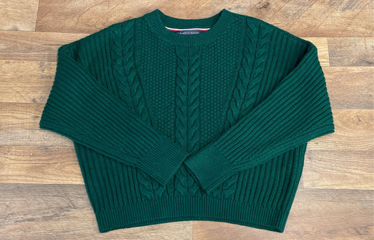 Tommy Hilfiger Women's Green Cable Knit Crew Neck Sweater Size S