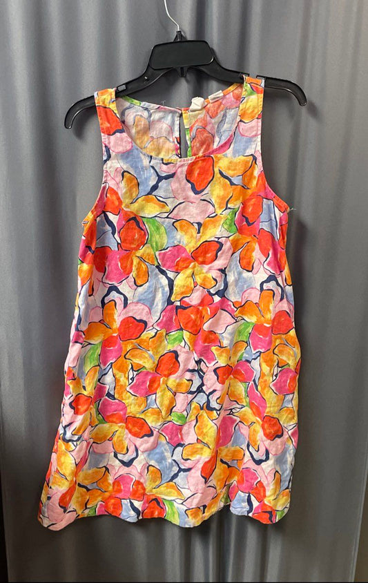C & C California Women's Multicolor Floral Print 100% Linen Sleeveless Dress S