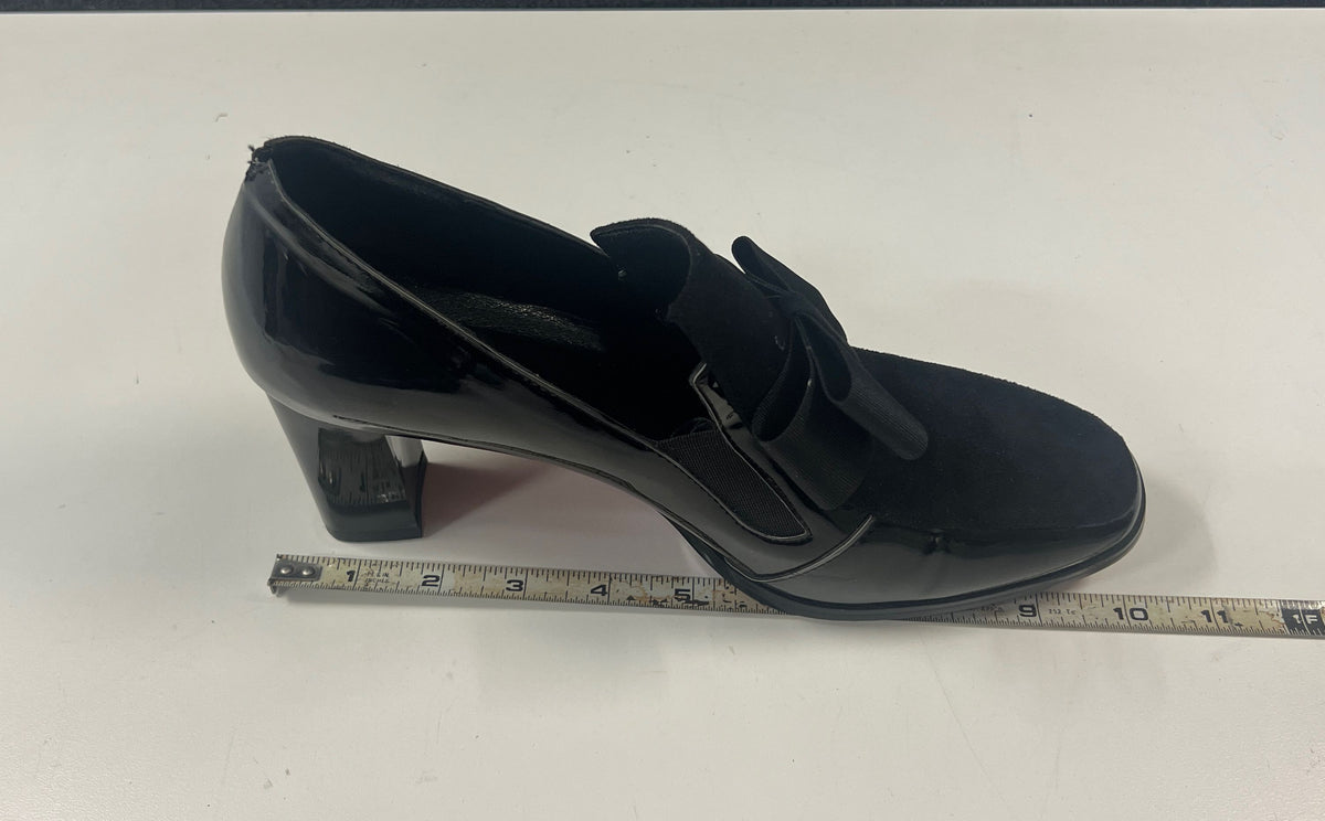 Women's Black Patent Suede Bow Block Heel Loafer Pumps Red Sole Size 8