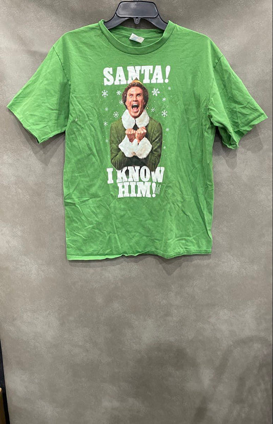 Port & Company Men's Elf Movie Buddy Santa I Know Him Green Graphic T-Shirt Sz M