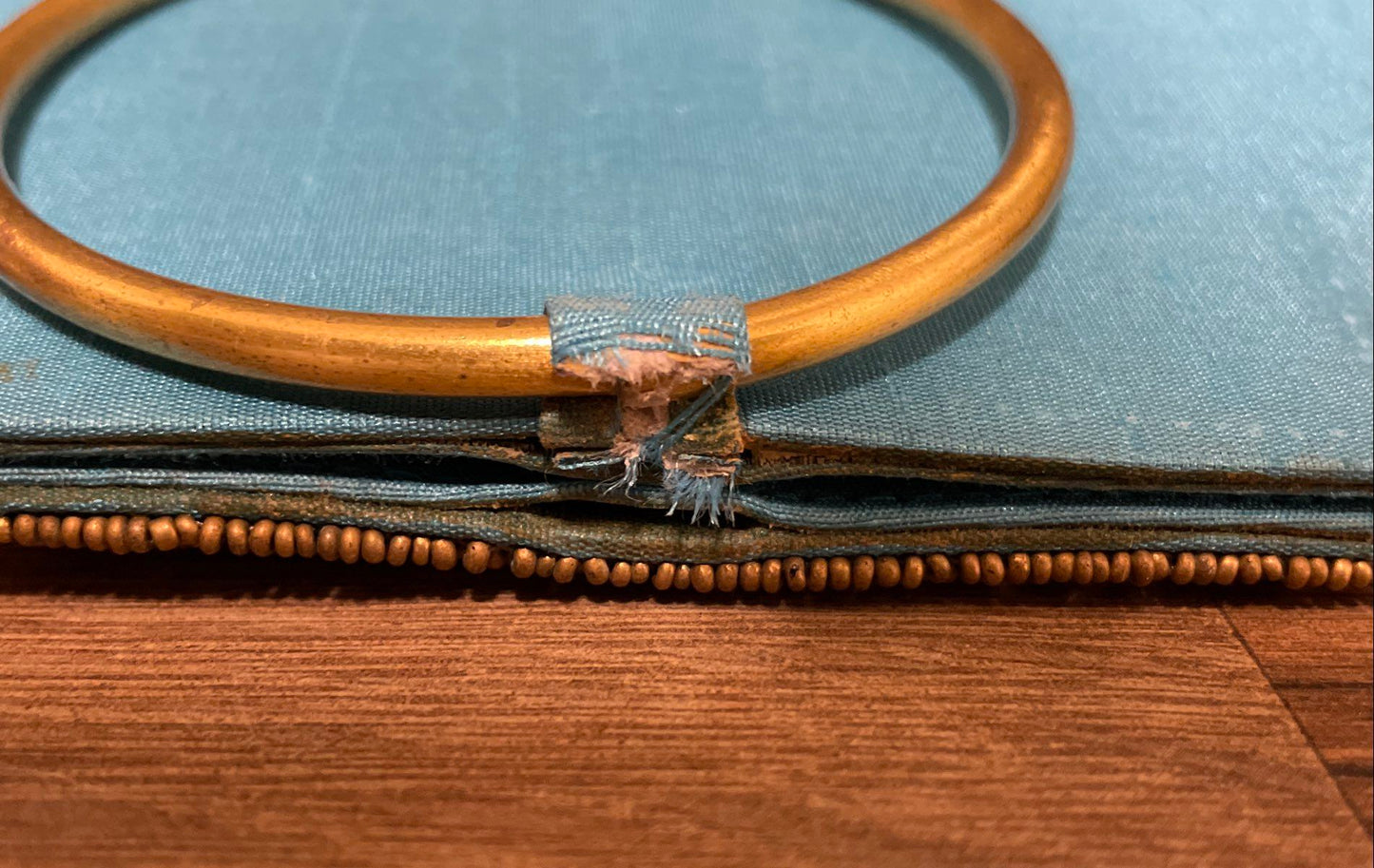 Turquoise Blue Handcrafted Beaded Ethnic Evening Clutch Bag Ring Handle
