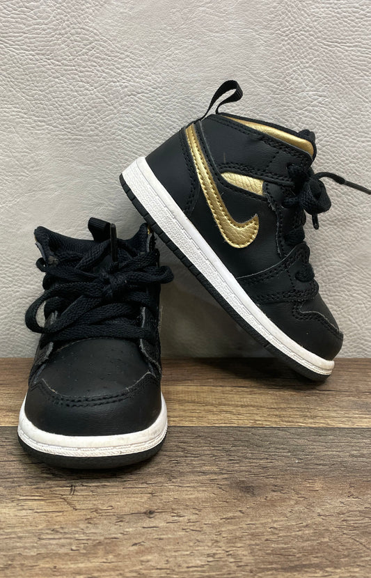 Nike Air Jordan 1 Mid Black Metallic Gold Toddler Sneakers Size 6C