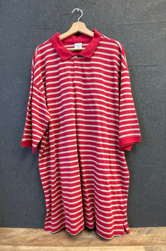Columbia Men's Red White Striped Short Sleeve Polo Shirt Cotton Sz 2XT
