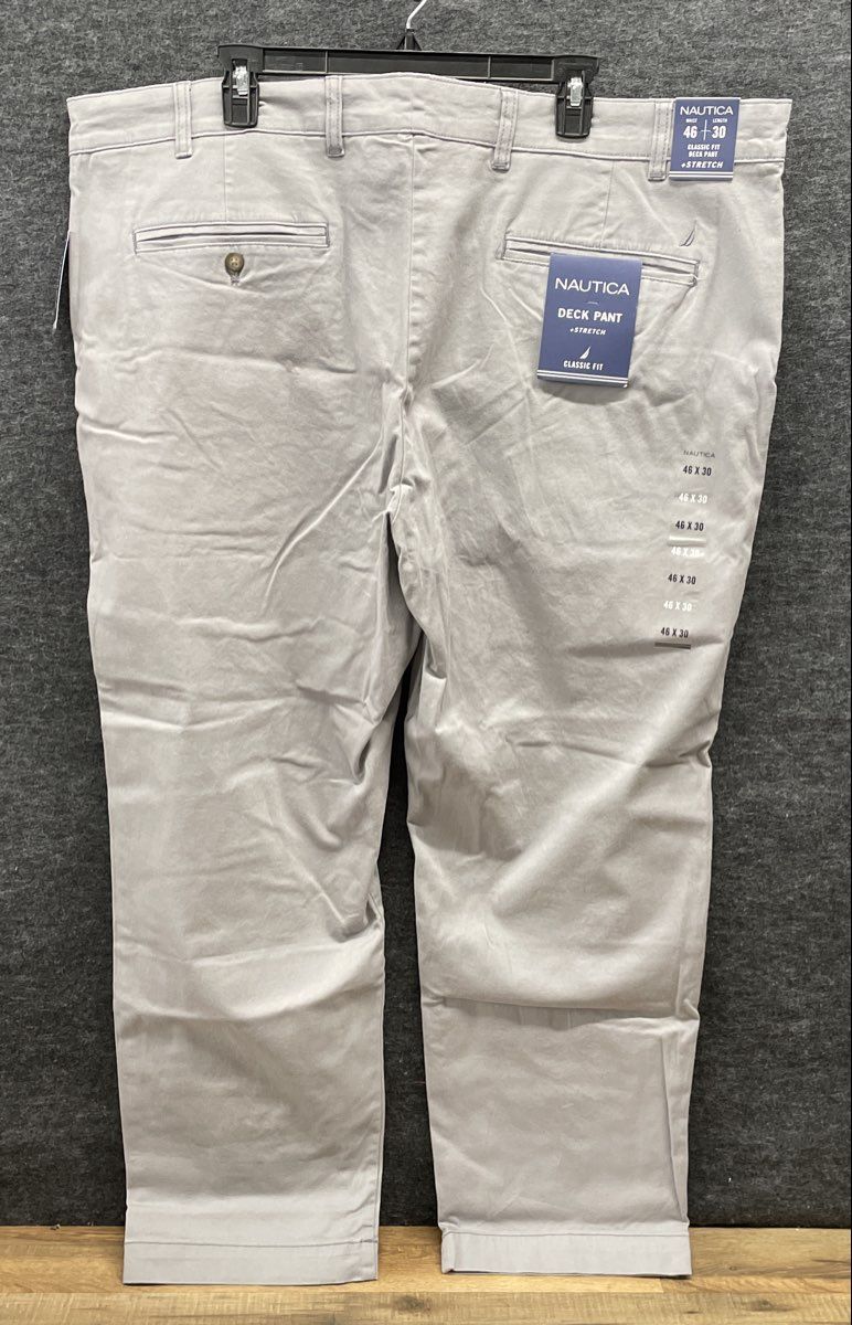 Nautica Men's Grey Classic Fit Stretch Deck Pants NWT 46x30