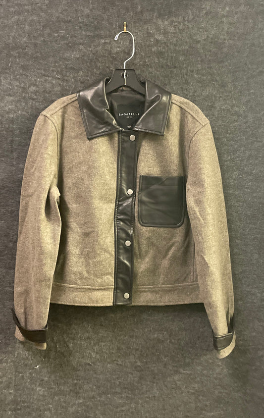 Bagatelle Women's Gray Mixed Media Jacket Faux Leather Trim Snap Front Sz L