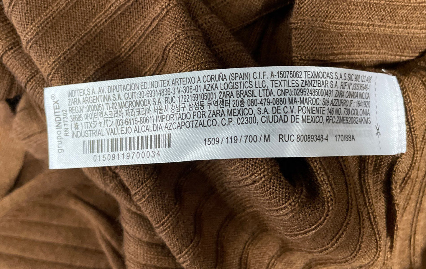 Zara Women's Brown Ribbed Knit Long Sleeve Polo Dress Size M NWT