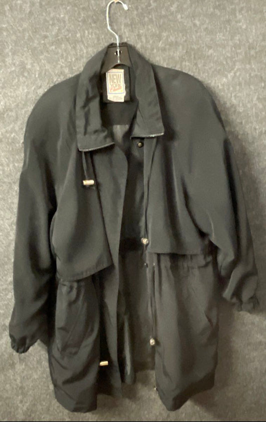 Vintage 90s New York Classics Women's Black Anorak Trench Windbreaker Jacket L