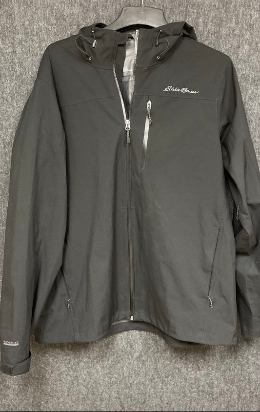 Eddie Bauer Men's Black Weatheredge Hooded Rain Shell Jacket Size XL