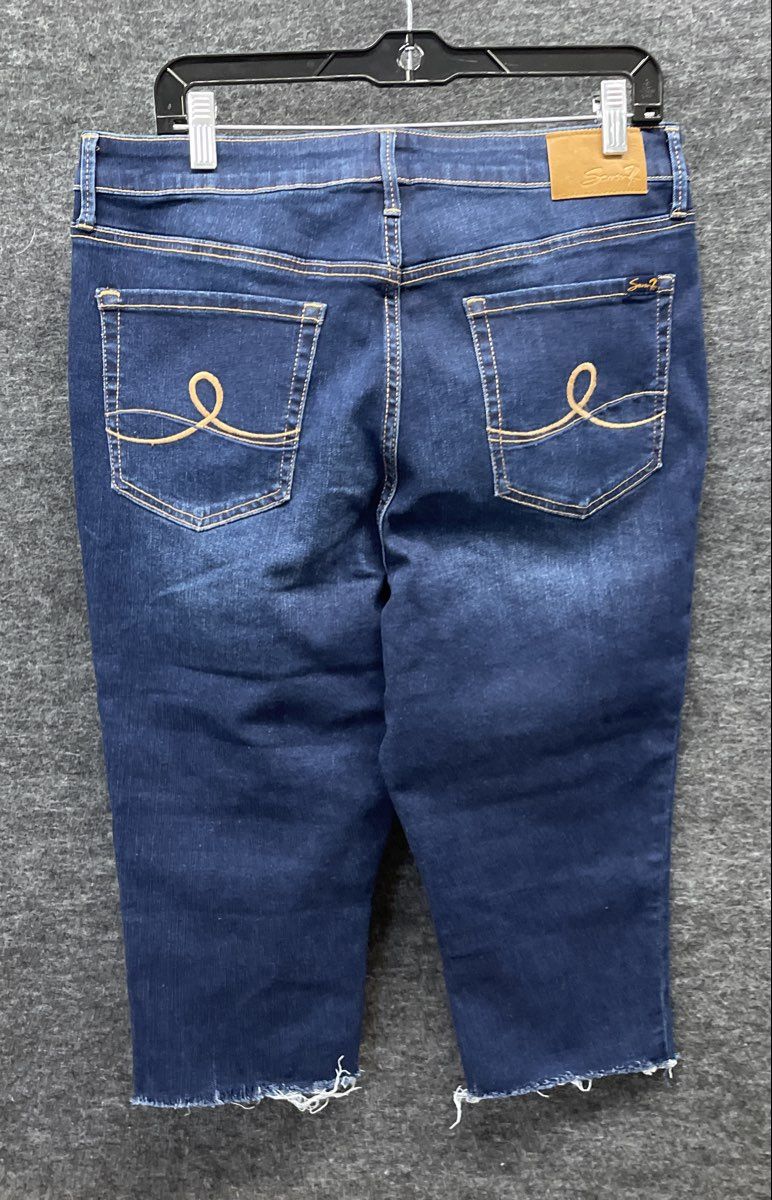 Seven7 Women's Dark Blue Wash Cropped Jeans Raw Frayed Hem Size 14