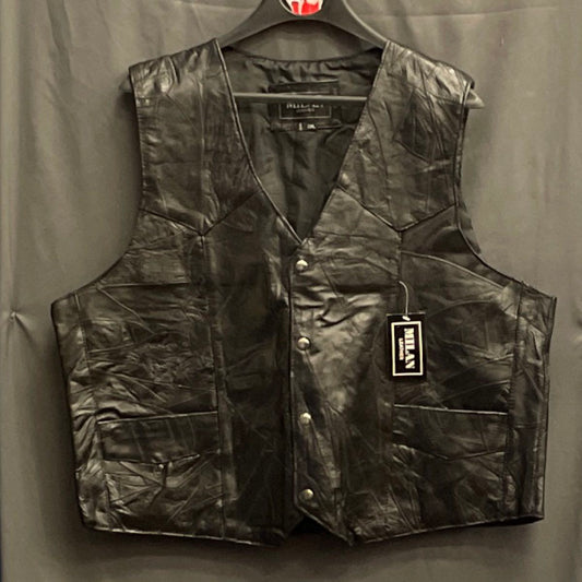 Milan Leather Men's Black Patchwork Snap Front Vest Sz XXL NWT